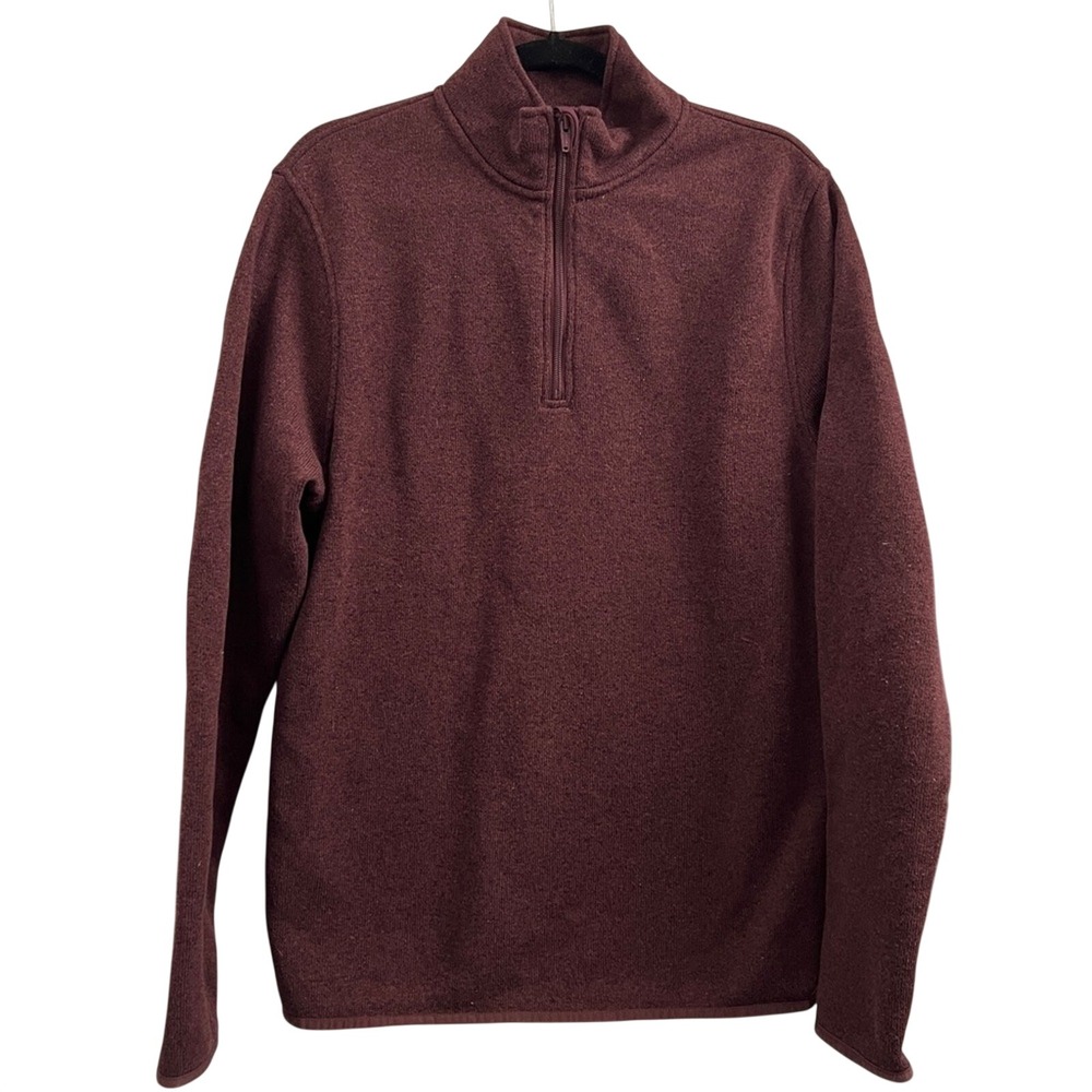 J.Crew Authentic Fleece Mens Large Burgundy Heather Quarter Zip Pullover Sweater
